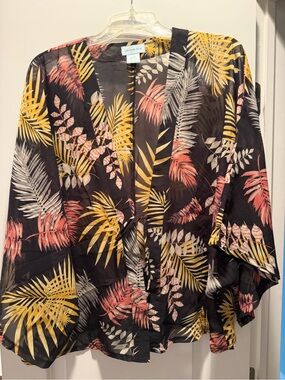 Orchid Row Sheer Black Tropical Leaf Kimono